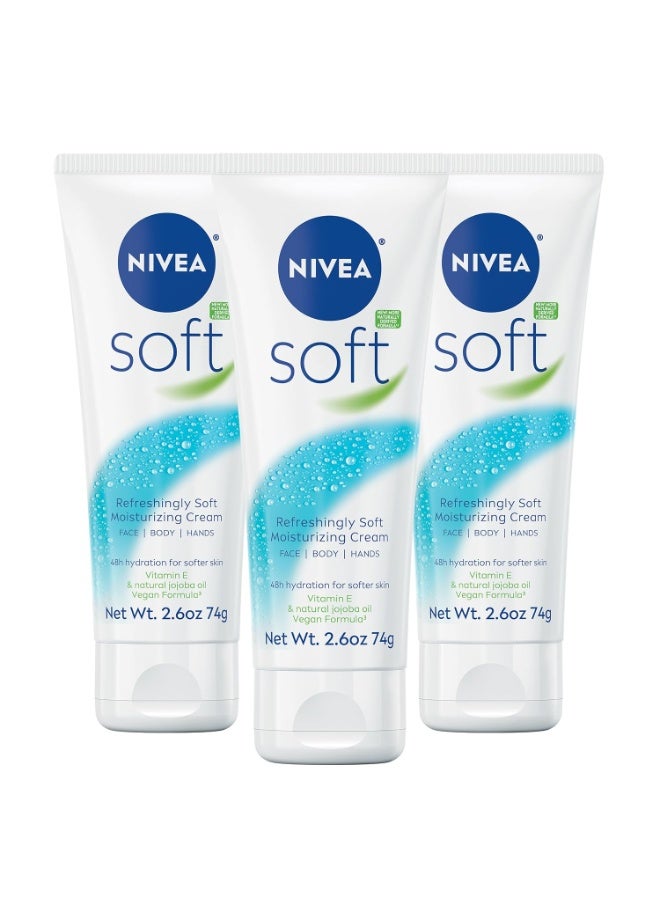 NIVEA Soft Moisturizing Crème All-In-One Cream For Body Face and Hands, Travel Size ,74 g (Pack of 3) - Image 1